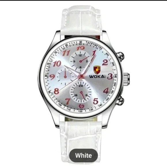 Other - 1pc Men's White Business Watch Advanced Quartz Casual Leather Strap Men's Watch.